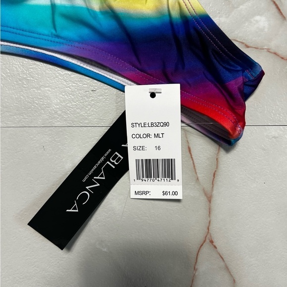 NWT La Blanca Sunset Shores Scoop Bottom Rainbow Striped Tie Dye Size 16 - Picture 5 of 5